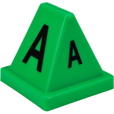 Global Industrial Lettered Cones, A-Z, 4-1/2L x 4-1/2W x 4-3/8H, Green 412593